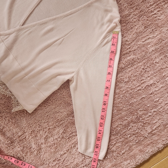 Tommy Hilfiger Women L Open Front Cardigan Pink Scalloped Lace Hem Sweater Boho - Picture 9 of 14